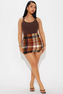 Minissaia xadrez Jahia - marrom/combinado